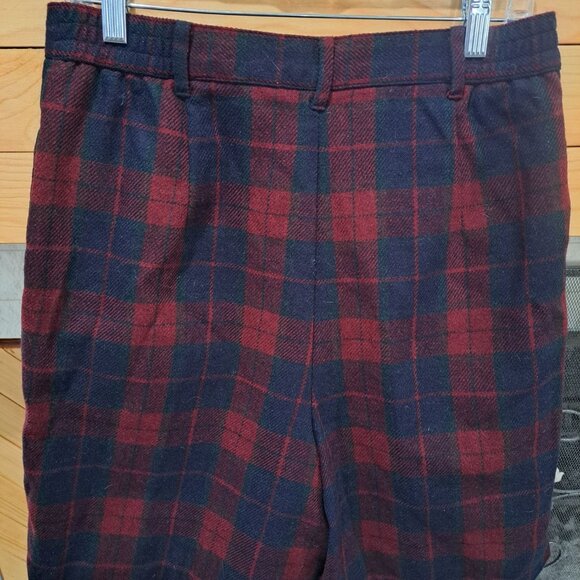 Vtg Sag Harbor Red & Navy Plaid Pleated Wool Blend Shorts Size 14 Lined Womens - Picture 5 of 10